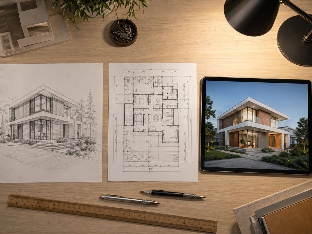 Три этапа разработки проекта дома — от эскиза до 3D-визуализации