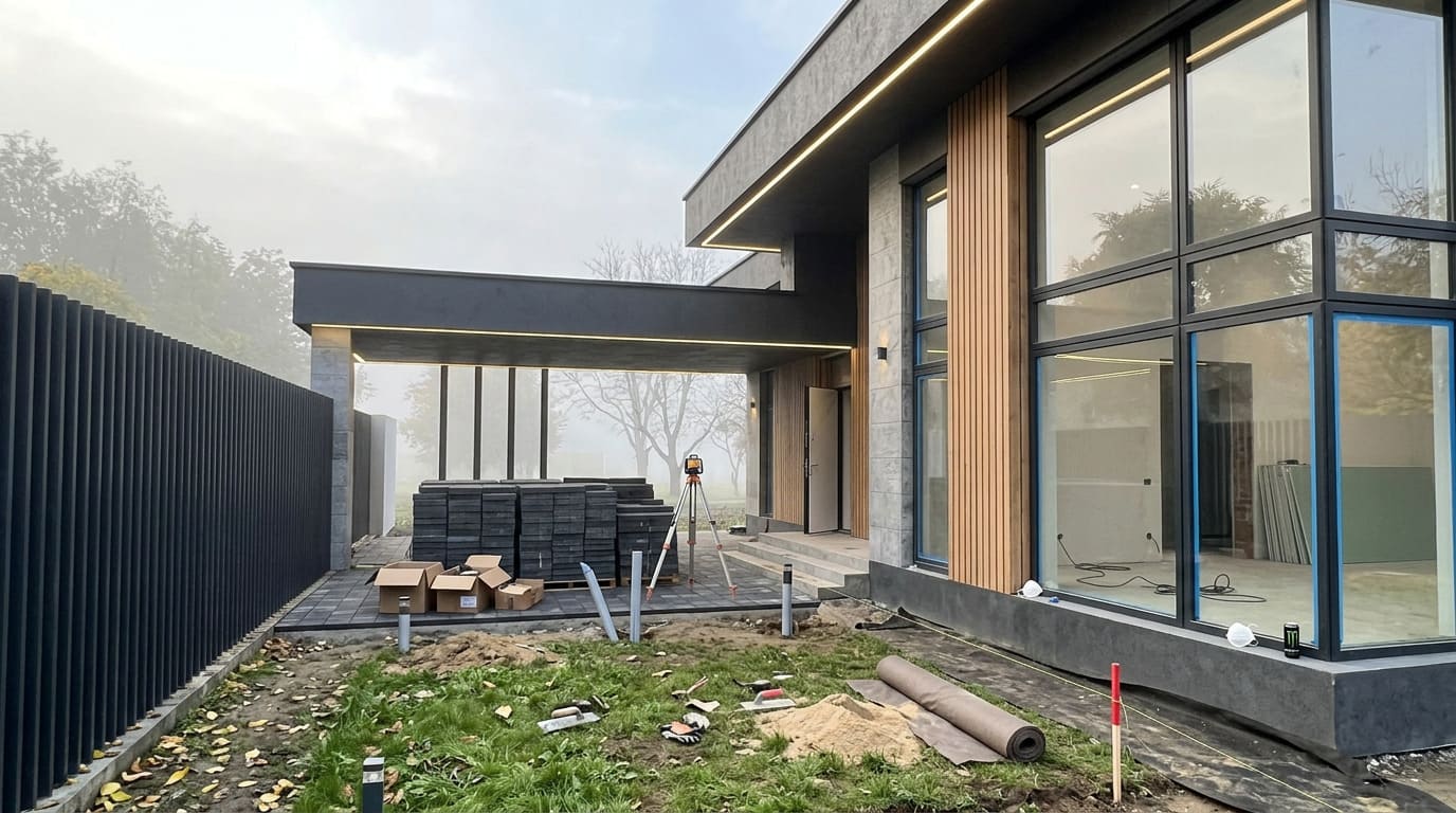 Реализованный проект современного частного дома — пример портфолио архитектурного бюро