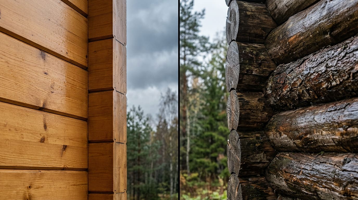Сравнение стен из клеёного бруса и оцилиндрованного бревна — текстура и соединения