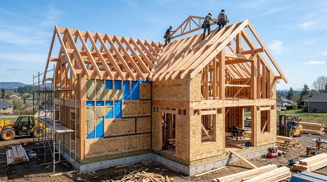Строительство каркасного дома — монтаж деревянного каркаса стен и кровли