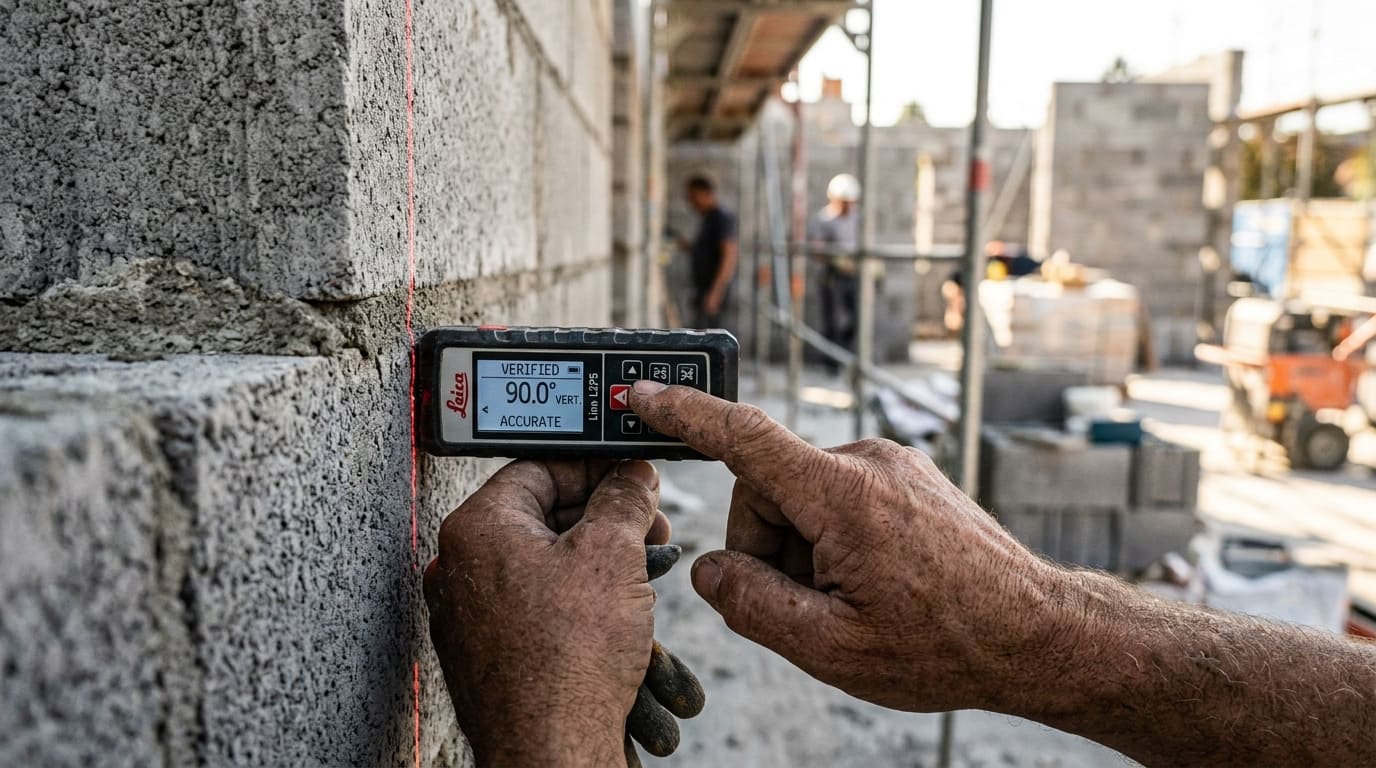 Проверка геометрии стен при авторском надзоре — контроль качества кладки лазерным уровнем