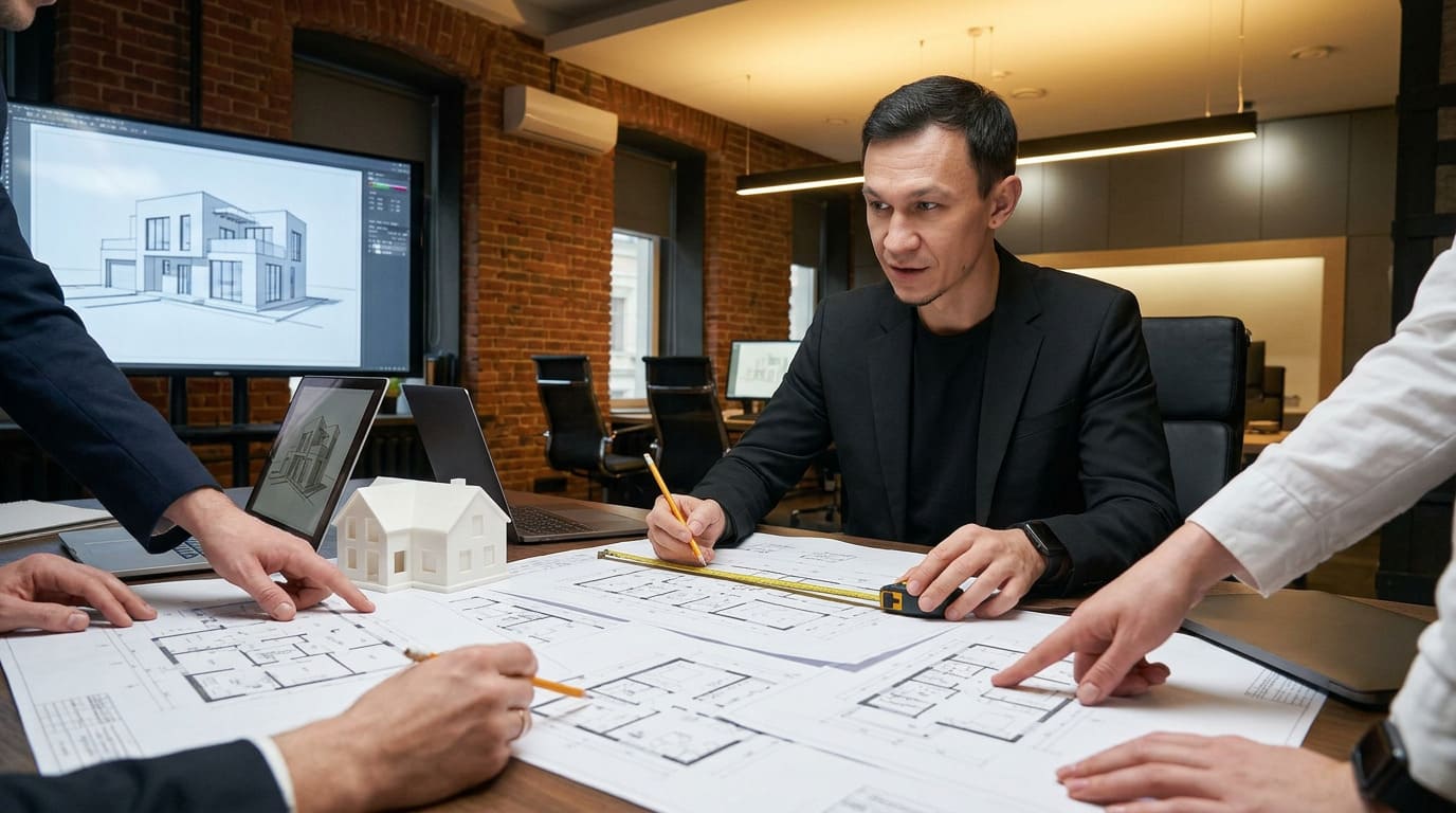 Встреча с архитектором — обсуждение проекта дома по чертежам и объёмной модели