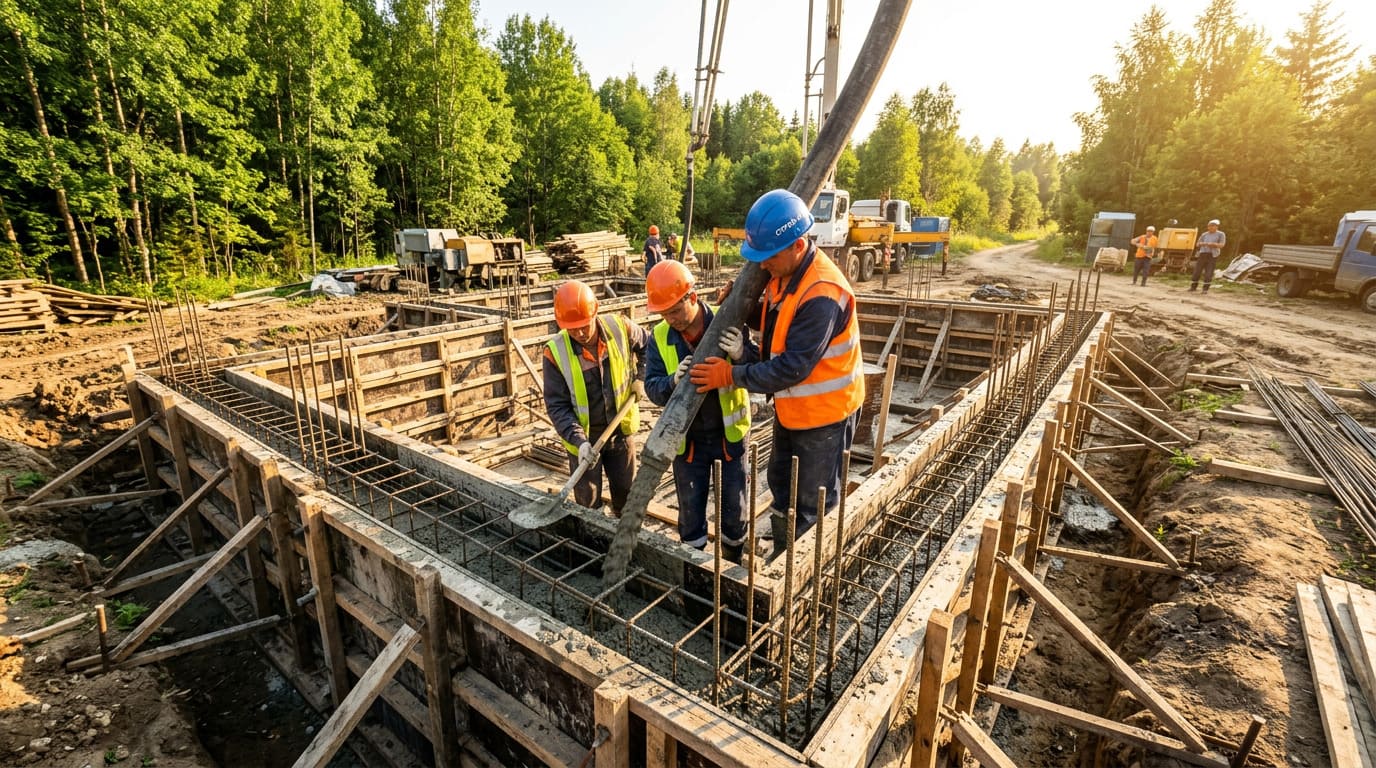 Заливка монолитного фундамента частного дома — армирование и бетонирование