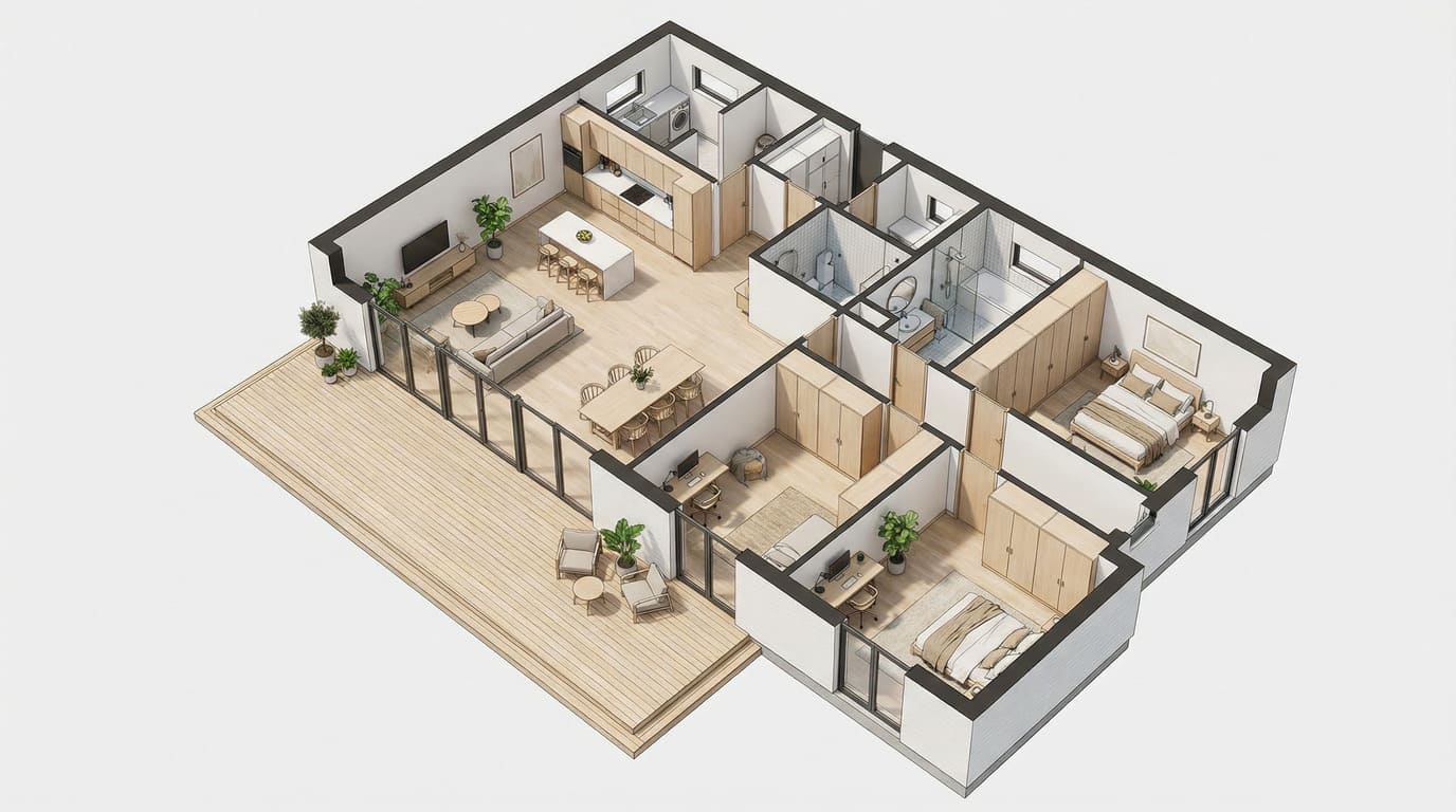 Планировка загородного дома 180 м² с зонированием