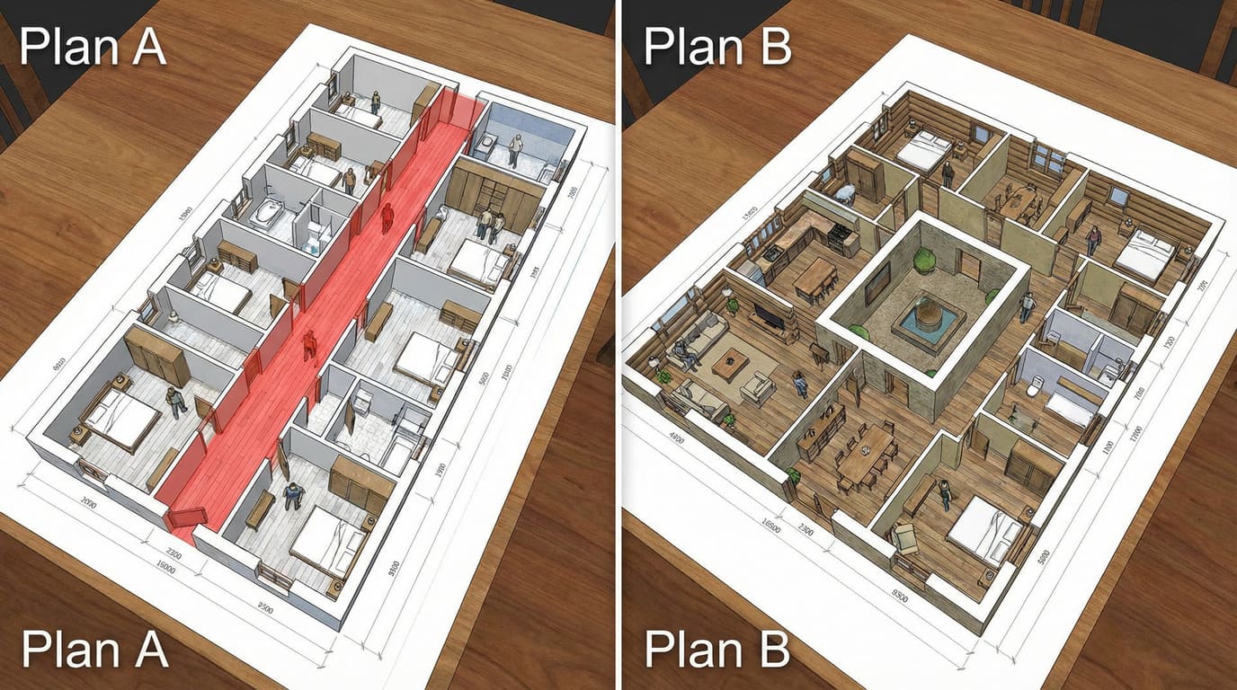 Планировка дома без лишних коридоров — оптимизация площади