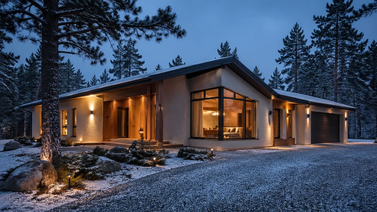 Одноэтажный дом в скандинавском стиле — проект для Башкирии с панорамными окнами