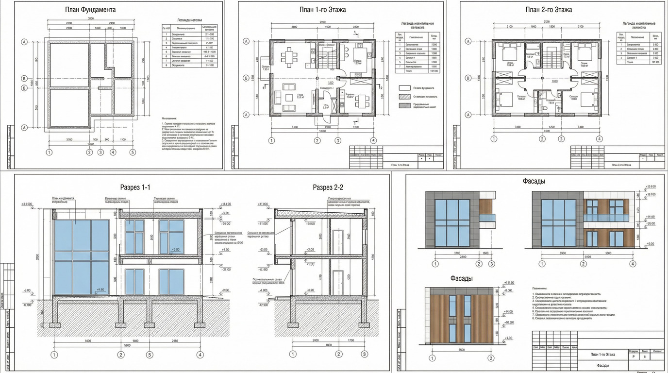 Рабочий проект дома — конструктивные чертежи и разрезы